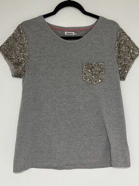 Johnnie B By Boden Girls Gray Sequins Short Sleeve Shirt Size 16Y+